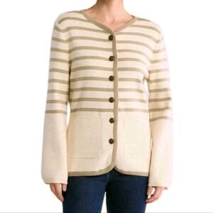 Rag & Bone Size Large Tan Beige Stripe Long Cardigan Sweater MSRP $478